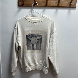 Anine Bing Cream Crew Neck Sweater with Artistic Graphic